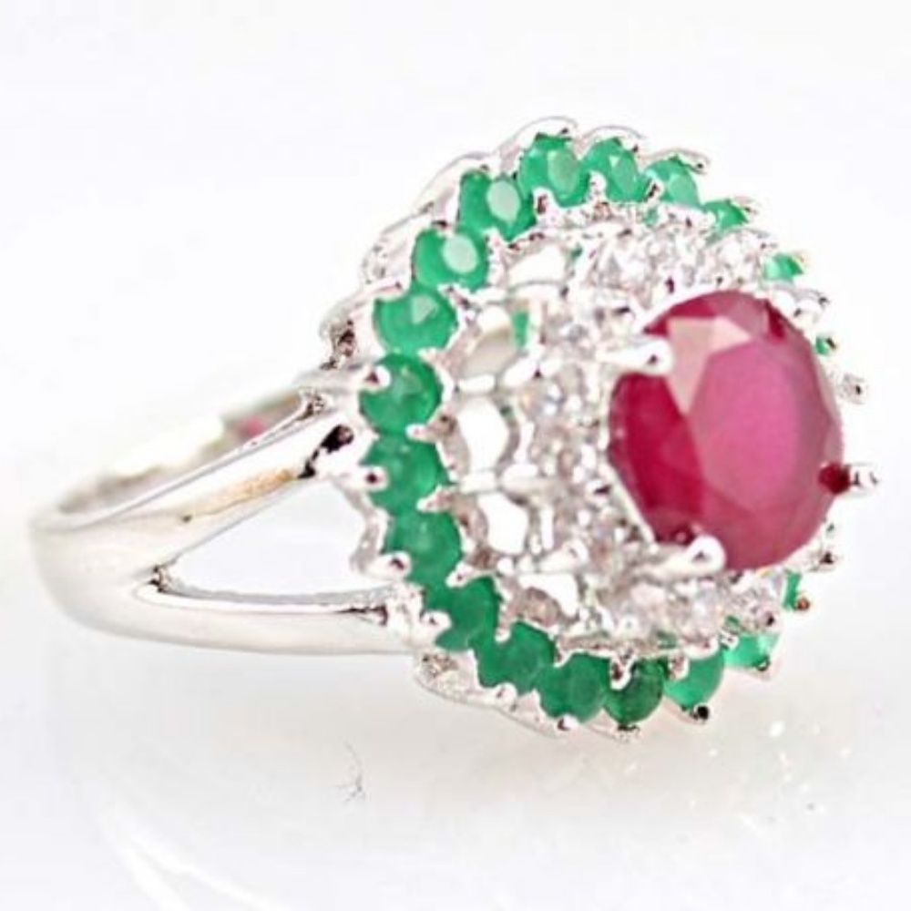 925 Silver Red Ruby Romantic Wedding Ring Size 10 - image 2